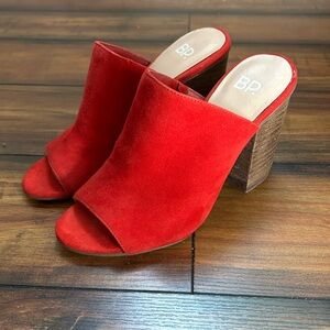 BP Nordstrom Red Suede Holiday NYE Open-Toe Block Heel Mules Sz 5